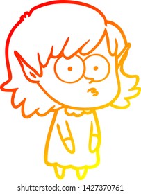 warm gradient line drawing of a cartoon elf girl staring