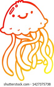 warm gradient line drawing of a cartoon happy jellyfish