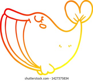 dibujo de línea de degradado cálido de una ballena de dibujos animados