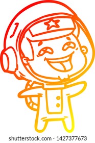 warm gradient line drawing of a cartoon laughing astronaut