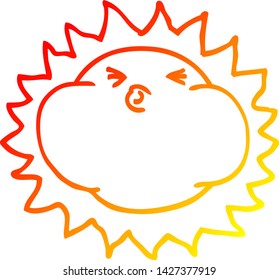 warm gradient line drawing of a cartoon shining sun