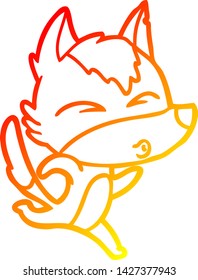 dibujo de línea de gradiente cálido de un lobo de dibujos animados corriendo