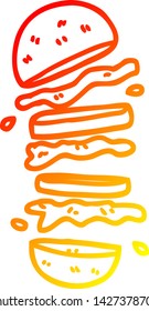 warm gradient line drawing of a cartoon burger
