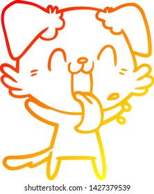 warm gradient line drawing of a cartoon panting dog