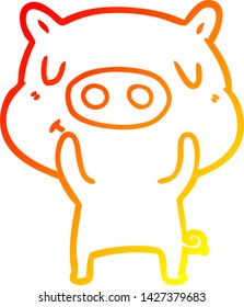 warm gradient line drawing of a cartoon content pig