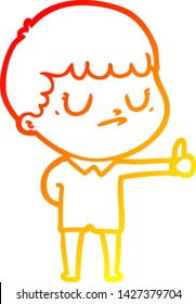 dibujo de línea de gradiente cálido de un niño gruñón de caricatura