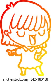 desenho de linha gradiente quente de uma mulher de desenho animado