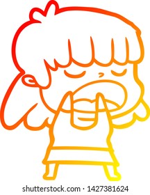 dibujo de línea de gradiente cálido de una mujer caricaturista hablando fuerte