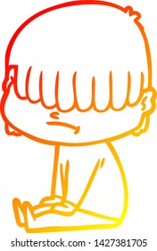 dibujo de línea de gradiente cálido de un niño de dibujos animados con pelo desordenado