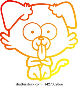 warm gradient line drawing of a cartoon dog with tongue sticking out