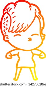 dibujo de línea de gradiente cálido de una niña de picoteo