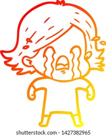 warm gradient line drawing of a cartoon woman crying
