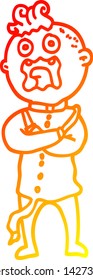 warm gradient line drawing of a cartoon mad man