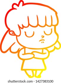 warm gradient line drawing of a cartoon indifferent woman