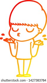 warm gradient line drawing of a cartoon calm boy