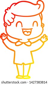 warm gradient line drawing of a cartoon happy man