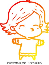 warm gradient line drawing of a cartoon woman