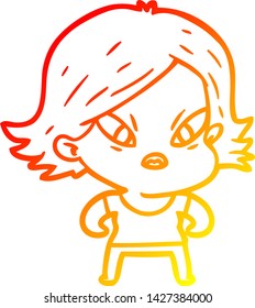 warm gradient line drawing of a cartoon stressed woman