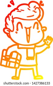 warm gradient line drawing of a cartoon excited man
