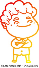 warm gradient line drawing of a cartoon friendly man