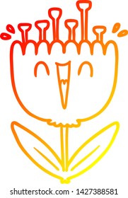 dibujo de línea de degradado cálido de una flor feliz de dibujos animados