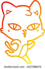 warm gradient line drawing of a cartoon cat