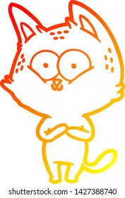 warm gradient line drawing of a cartoon cat