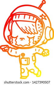 warm gradient line drawing of a cartoon crying astronaut girl