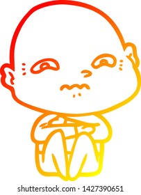 warm gradient line drawing of a cartoon nervous man