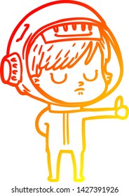 warm gradient line drawing of a cartoon astronaut woman