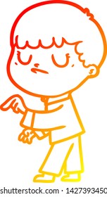 dibujo de línea de gradiente cálido de un niño gruñón de caricatura