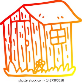 dibujo de línea de degradado cálido de un cobertizo de madera de dibujos animados