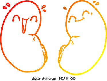 dibujo de línea de degradado cálido de un riñón feliz de dibujos animados