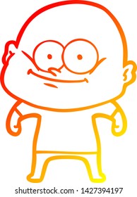 warm gradient line drawing of a cartoon bald man staring