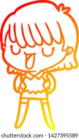 warm gradient line drawing of a cartoon woman