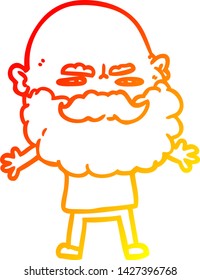 warm gradient line drawing of a cartoon man with beard frowning