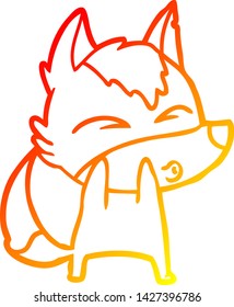 dibujo de línea de degradado cálido de un lobo de dibujos animados silbando