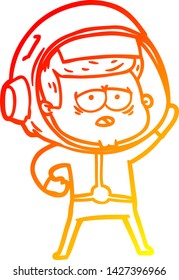 warm gradient line drawing of a cartoon tired astronaut