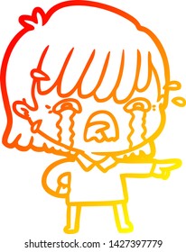 warm gradient line drawing of a cartoon girl crying