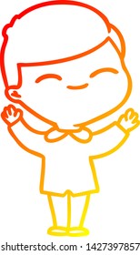 warm gradient line drawing of a cartoon smiling boy