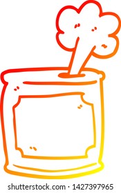 warm gradient line drawing of a cartoon can of food being opened