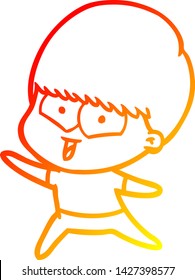 dibujo de línea de gradiente cálido de un niño feliz con dibujos animados