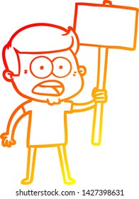 warm gradient line drawing of a cartoon shocked man
