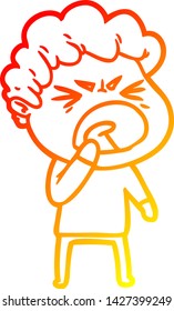 dibujo de línea de gradiente cálido de un hombre furioso de caricatura