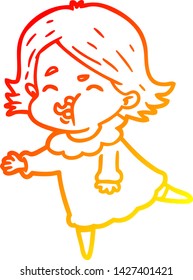 warm gradient line drawing of a cartoon girl pulling face