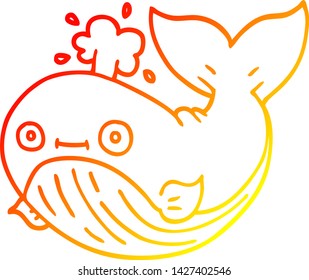 dibujo de línea de degradado cálido de una ballena de dibujos animados