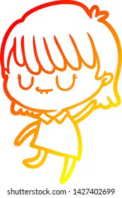 dibujo de línea de gradiente cálido de una mujer caricaturista