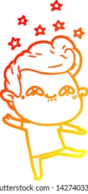 warm gradient line drawing of a cartoon excited man