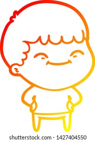 dibujo de línea de gradiente cálido de un niño feliz con dibujos animados