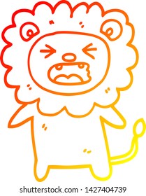 warm gradient line drawing of a cartoon roaring lion